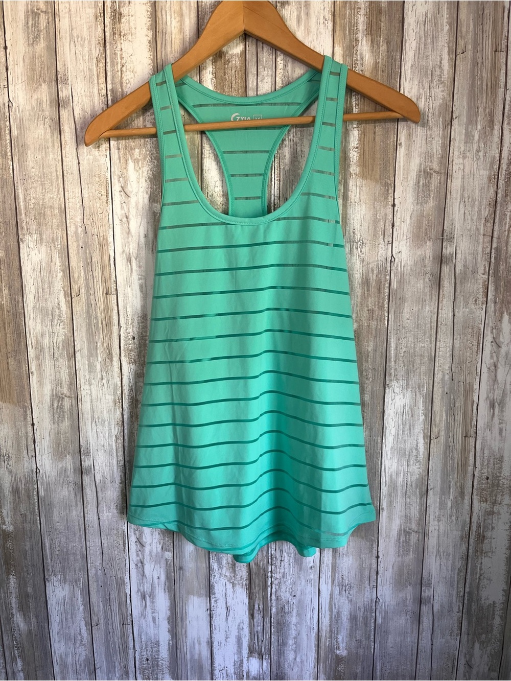 ZYIA Active Caribbean Blue Havana Tank Top Sheer Stripe Racerback M NWT